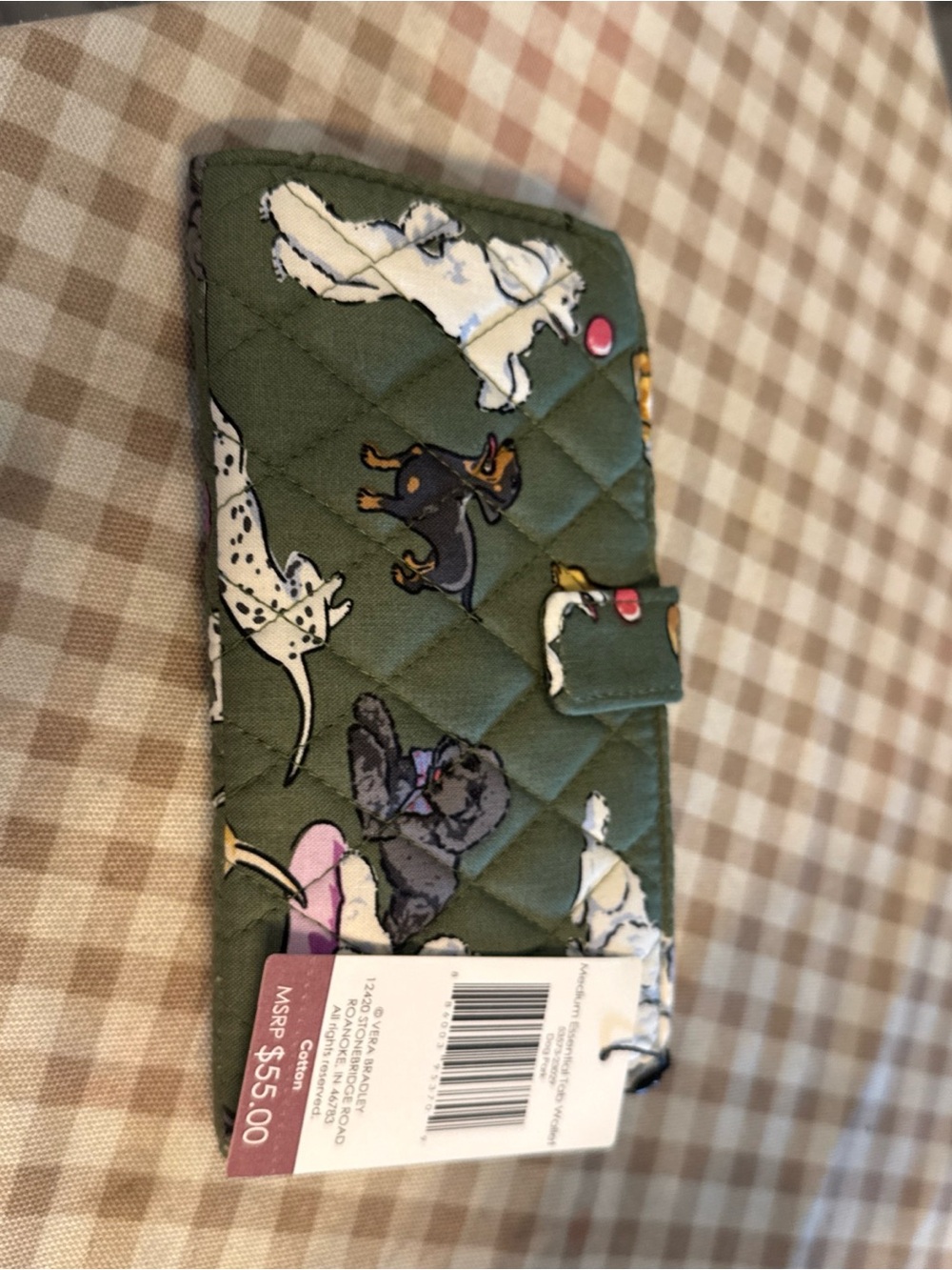 Vera Bradley Green Dog Park Cotton Wallet with Yellow and Blue Accents